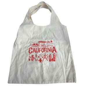California Themed Reusable Tote Bag Red Print Top Handles Grocery Carryall